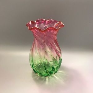 Gorgeous Vintage Teleflora Watermelon Vase Pink Green Ombre EXC